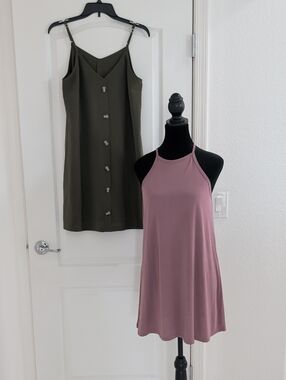 Lot 2 Spaghetti Strap Loose Fit Shift Dresses Dee Elly Mauve Olive Green S Small